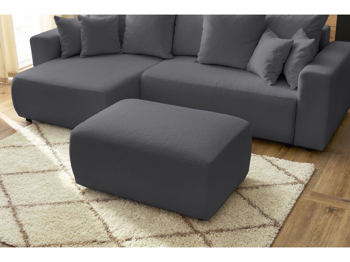 Bobochic Envy Ecksofa mit Schlaffunktion und Bettkasten und rechteckigem Pouf Bouclé-Stoff Dunkelgrau