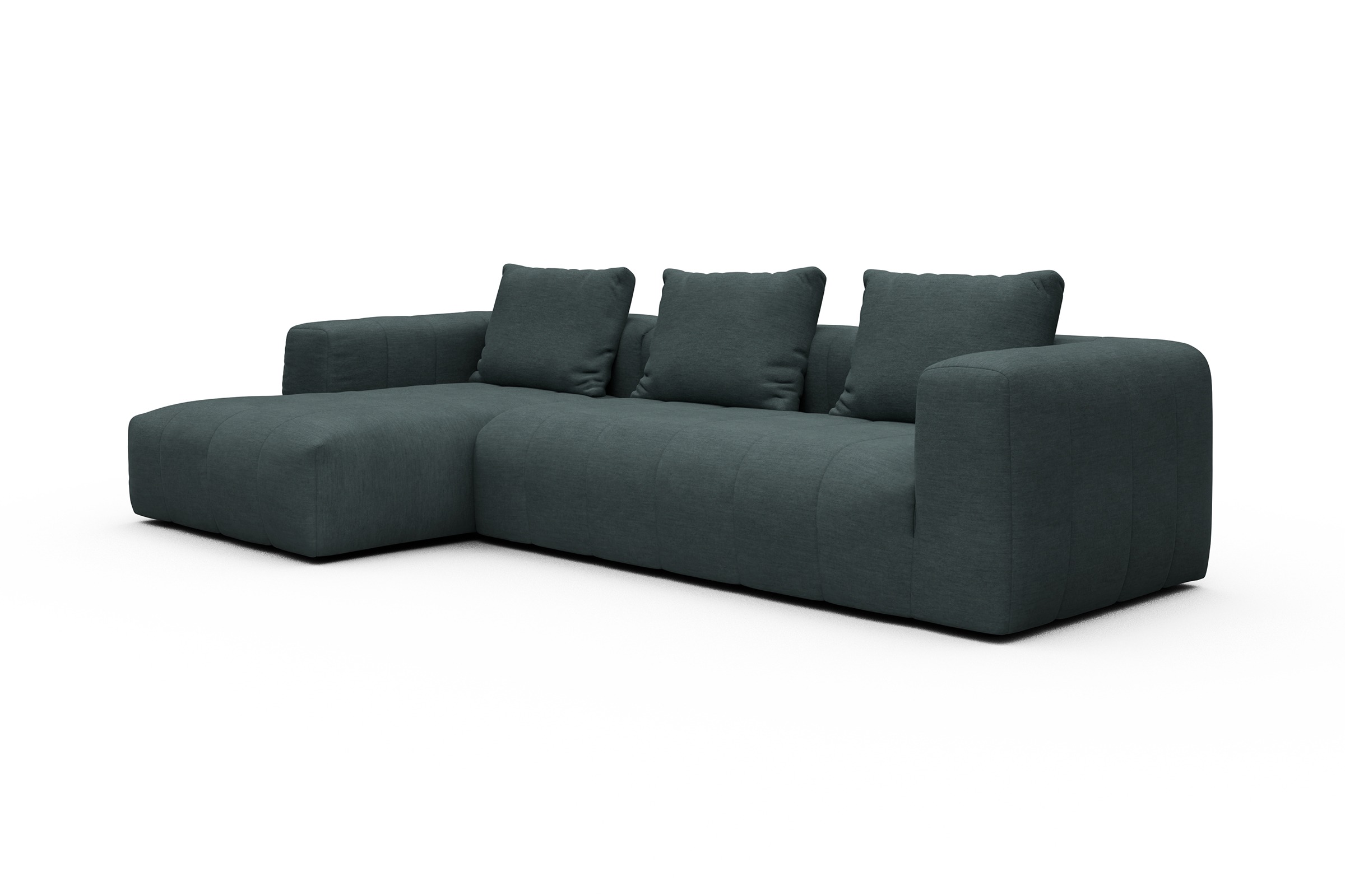 Ecksofa Hugo 2,5-Sitzer Armlehne rechts mit Chaiselongue Vivus-Blue