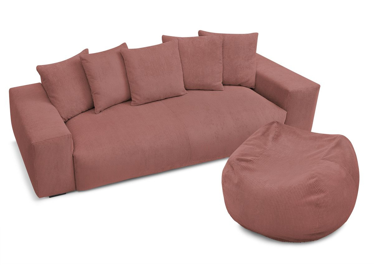 Bobochic Voltaire Sofa 4-Sitzer mit Pouf 280 × 124 cm Cordsamt Rosa