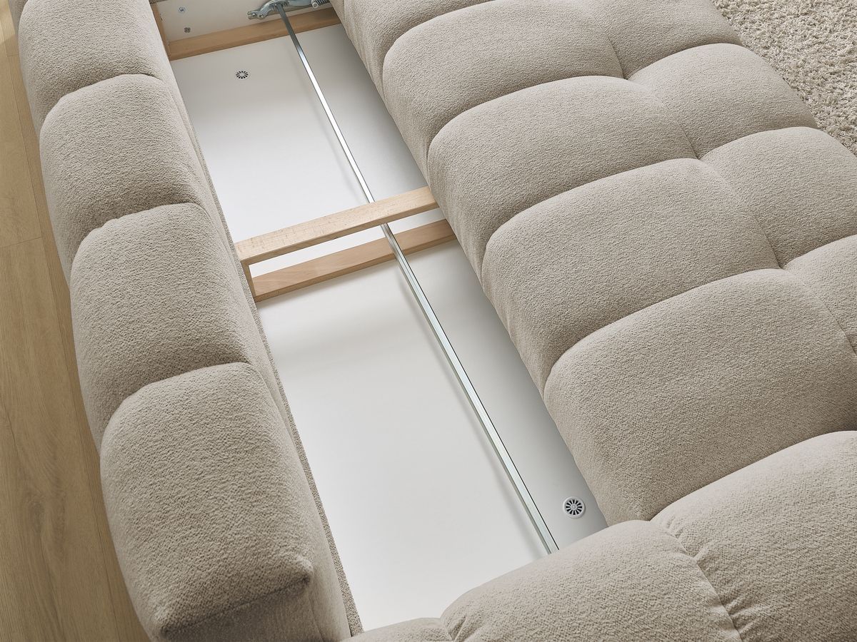 Bobochic Everest Schlafsofa 3-Sitzer mit Bettkasten, 5 Kissen Melange-Stoff Taupe