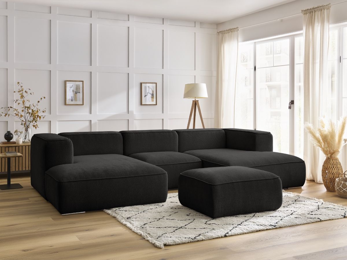 Bobochic Zephyr Wohnlandschaft mit Pouf Strukturstoff Schwarz