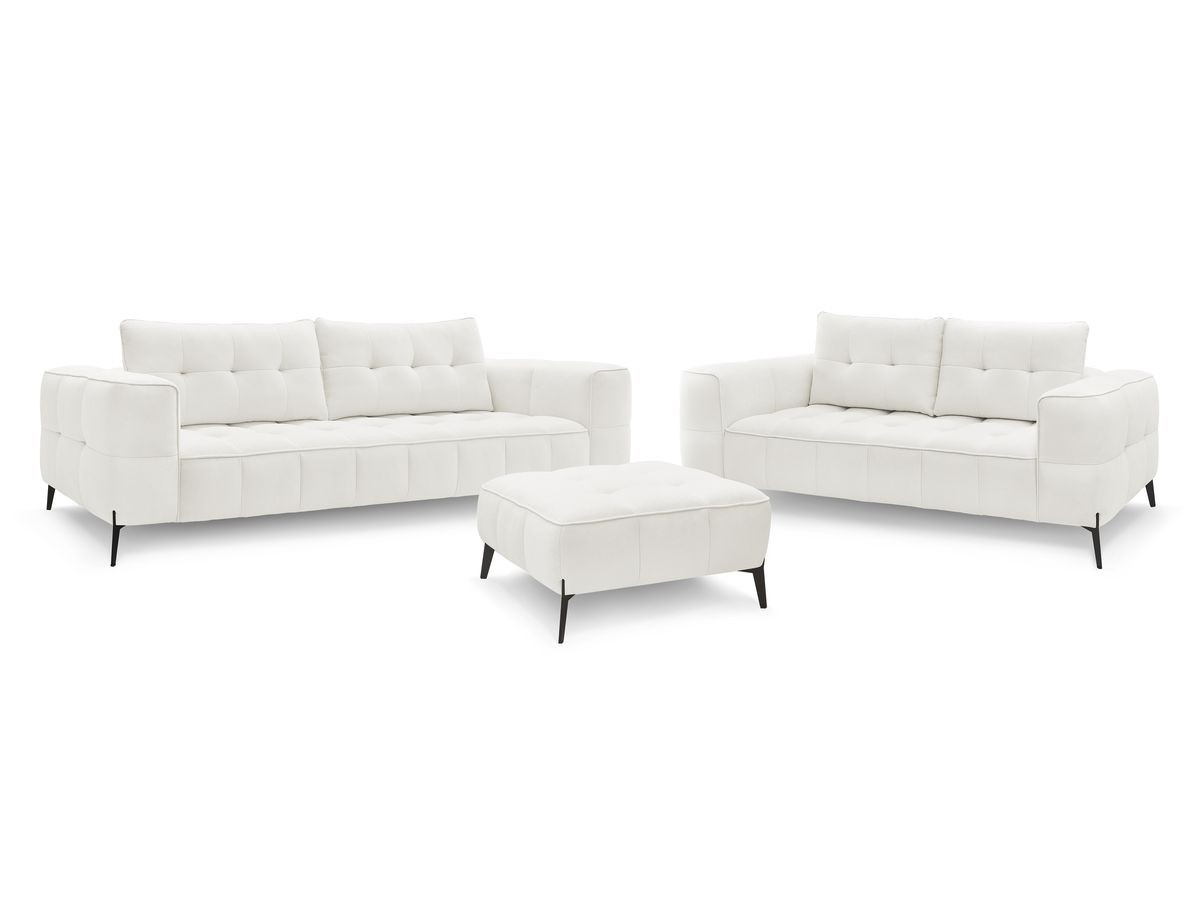 Bobochic Anis Sofa-Set 3- und 2-Sitzer mit Pouf Strukturstoff Weiß