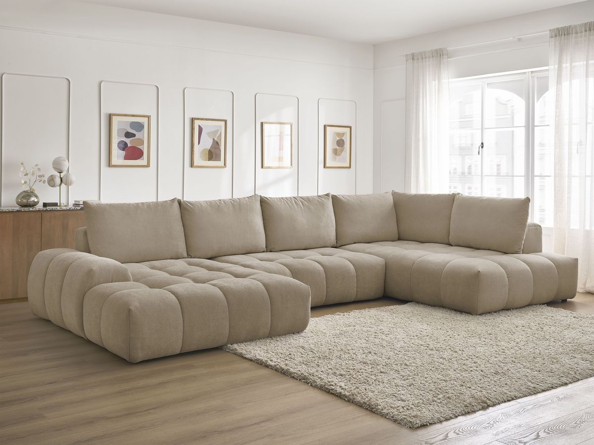 Bobochic Everest Wohnlandschaft, 6 Kissen Strukturstoff Taupe Ecke links