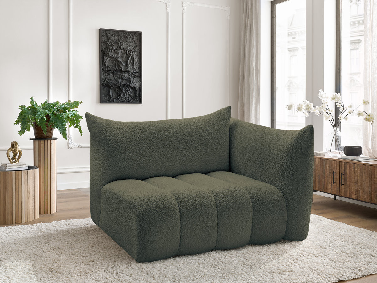 Bobochic Azra Sofamodul 2-Sitzer 143 × 112 cm Bouclé-Stoff Grün Ecke rechts