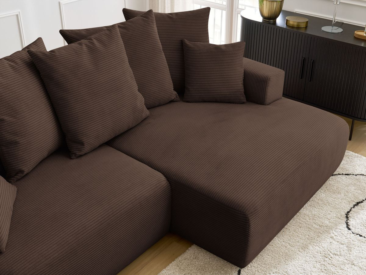 Bobochic Atilla Ecksofa mit Schlaffunktion und Bettkasten Cordsamt Braun Ecke rechts