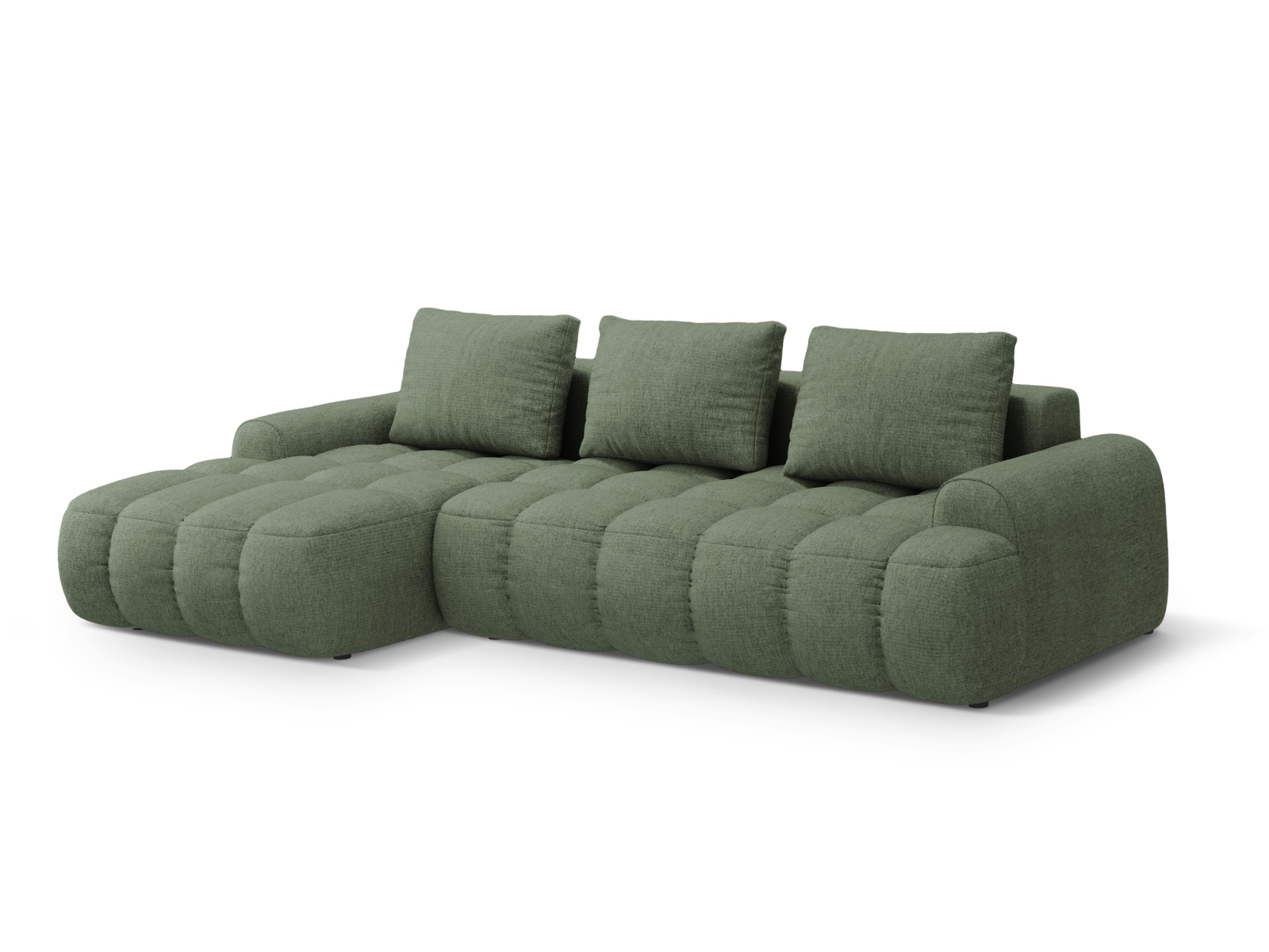 Cosmopolitan Design Ecksofa Linz 3-Sitzer mit Schlaffunktion Strukturierter Stoff Sorella Dunkles Olivgrün Links