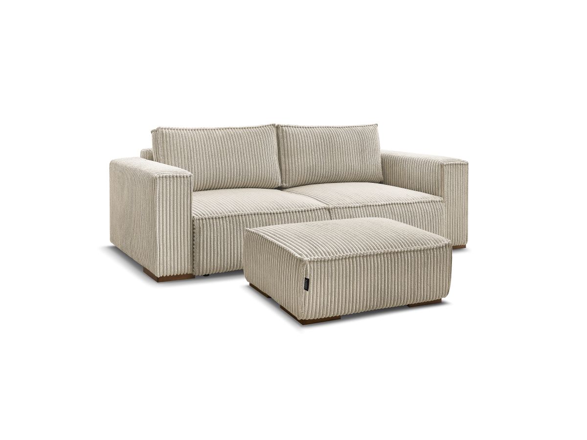 Bobochic Chelsea Schlafsofa 4-Sitzer mit Bettkasten und Pouf Breitcord weich Taupe