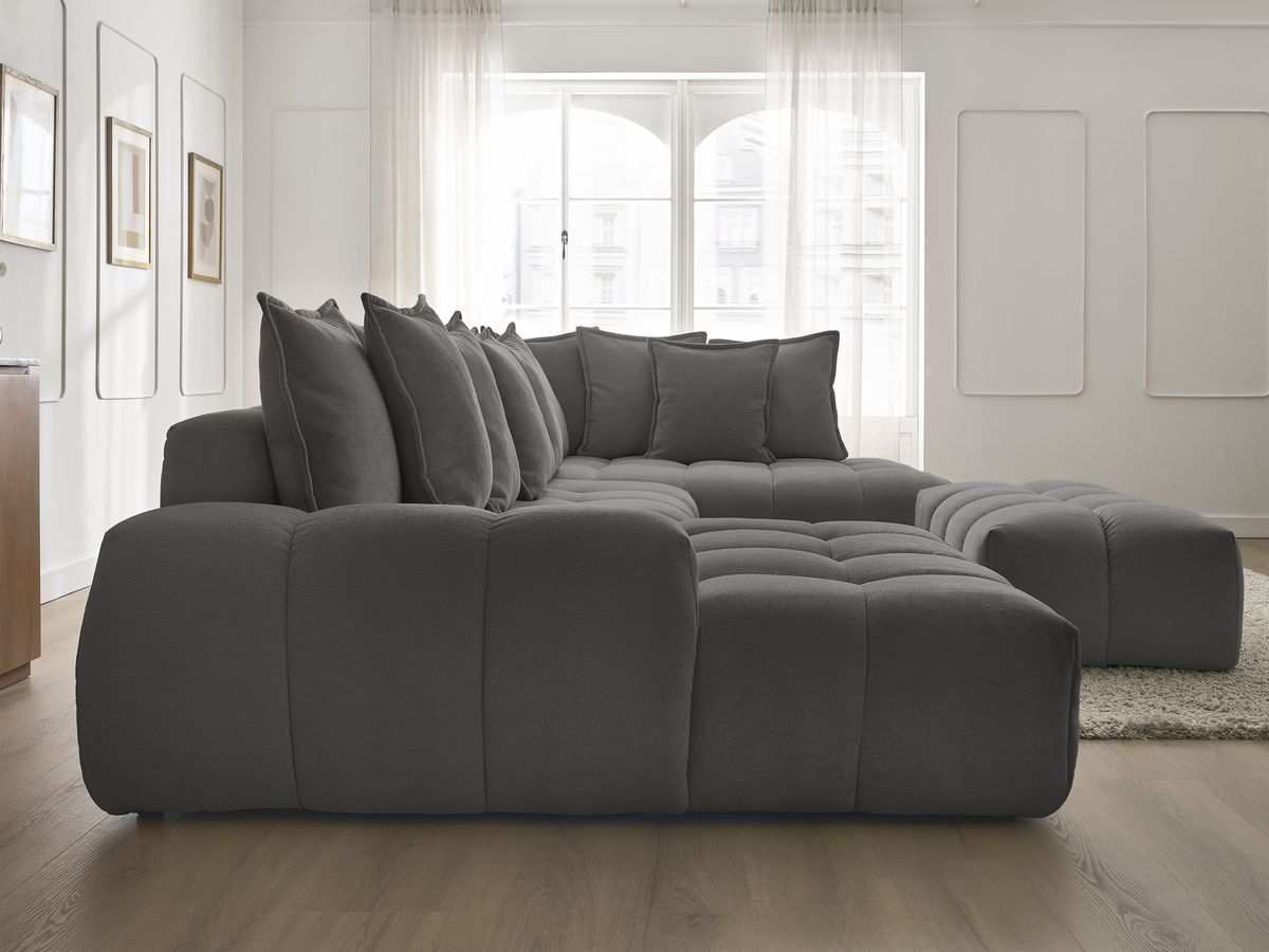 Bobochic Everest Wohnlandschaft mit Pouf, 14 Kissen Strukturstoff Dunkelgrau Ecke links