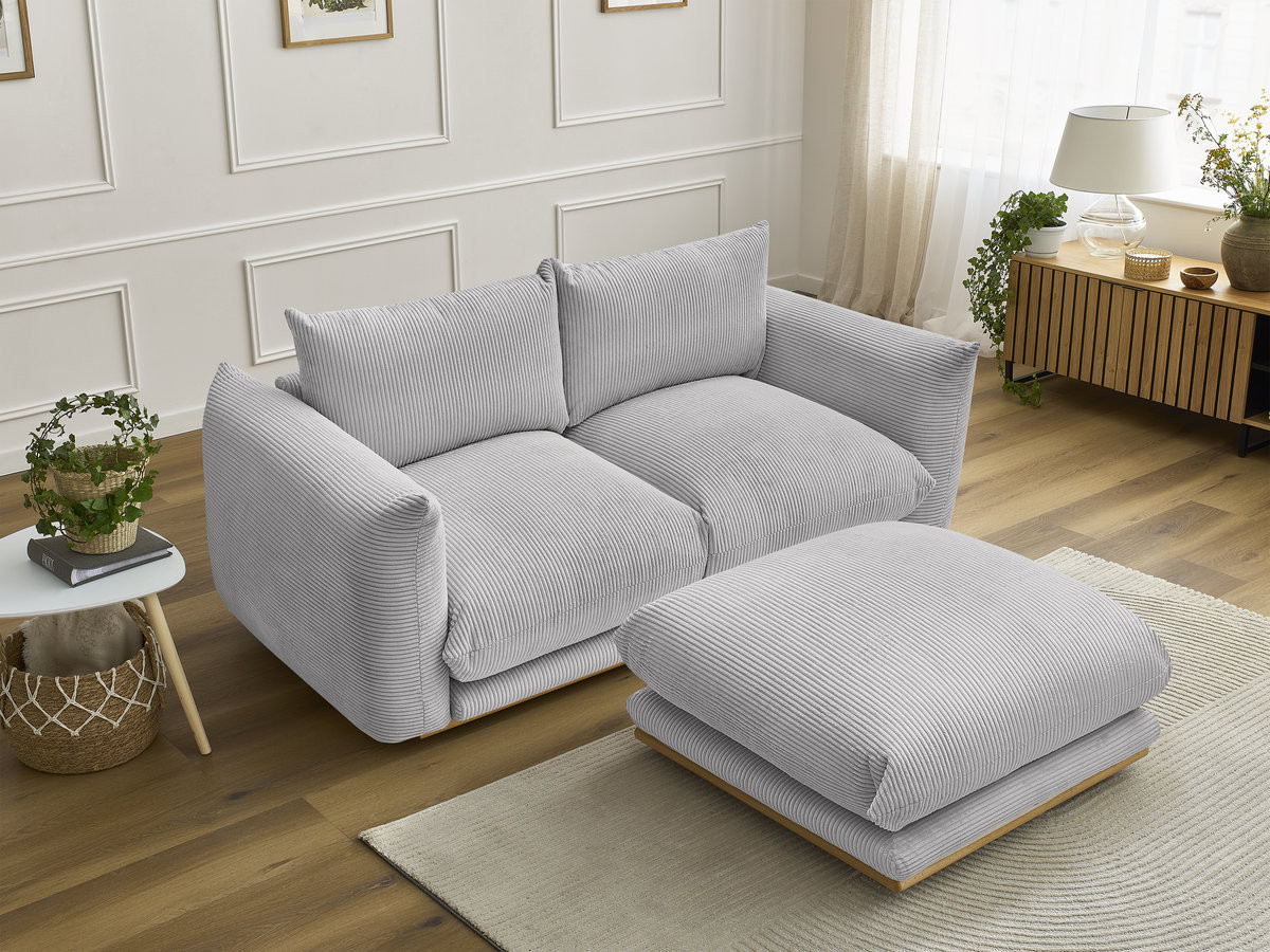 Bobochic Ernest Sofa 3-Sitzer mit Pouf 193 × 106 cm Cordsamt Hellgrau