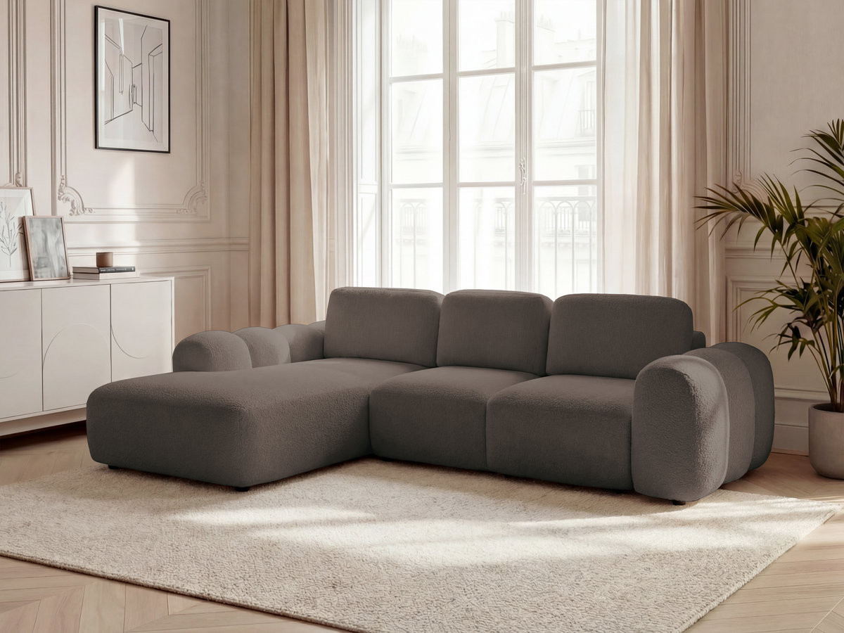 Bobochic Montaigne Ecksofa mit Schlaffunktion und Bettkasten 288 × 196 cm Bouclé-Stoff Braun Ecke links