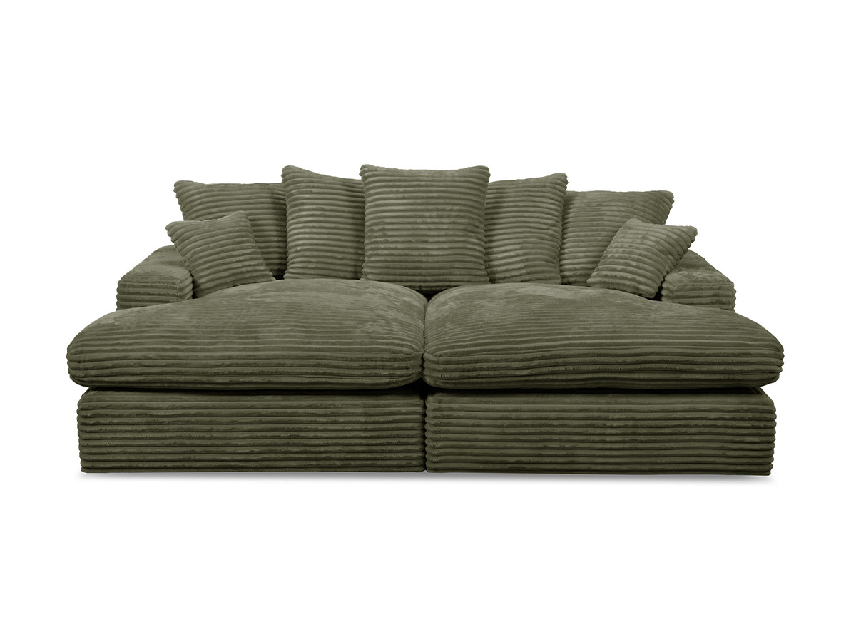 Bobochic Nevada Sofa 3-Sitzer 226 × 150 cm Breitcord weich Grün