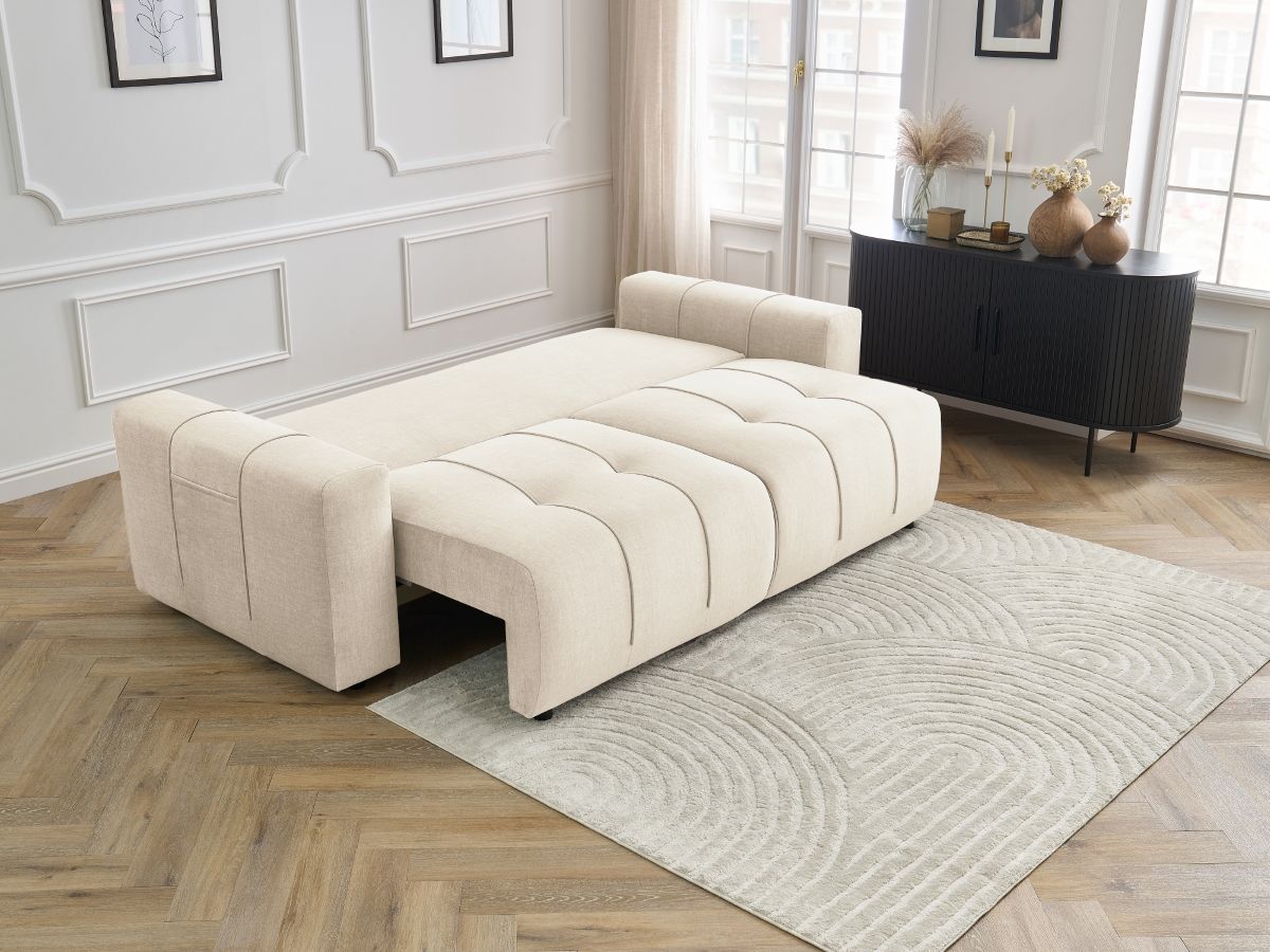 Bobochic Arsene Schlafsofa 3-Sitzer mit Bettkasten Samt Beige