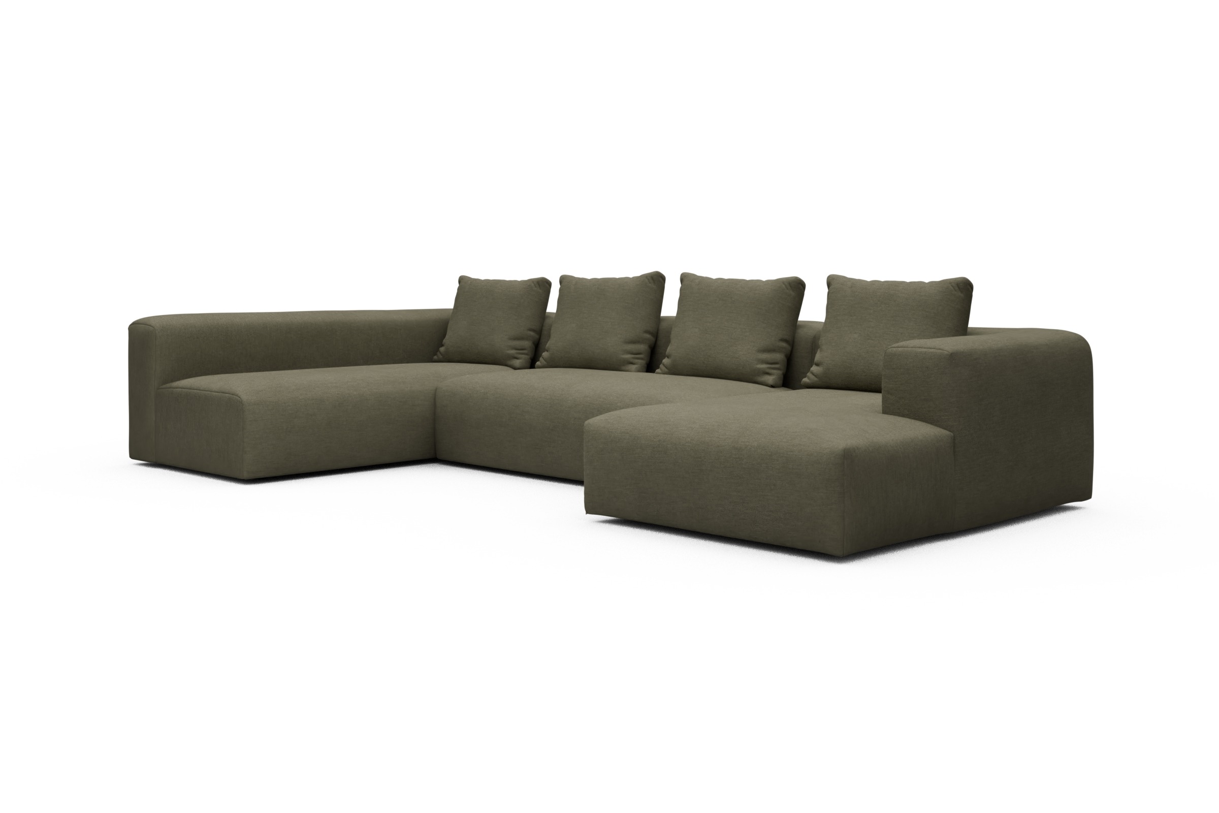 Wohnlandschaft Fred Chaiselongue rechts mit 2-Sitzer und lange Armlehne links Vivus-Dusty-Olive