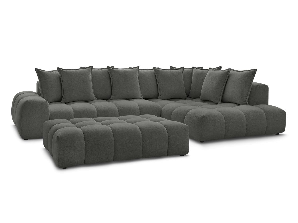 Bobochic Everest Ecksofa mit Schlaffunktion und Pouf, 10 Kissen Melange-Stoff Dunkelgrau Ecke rechts