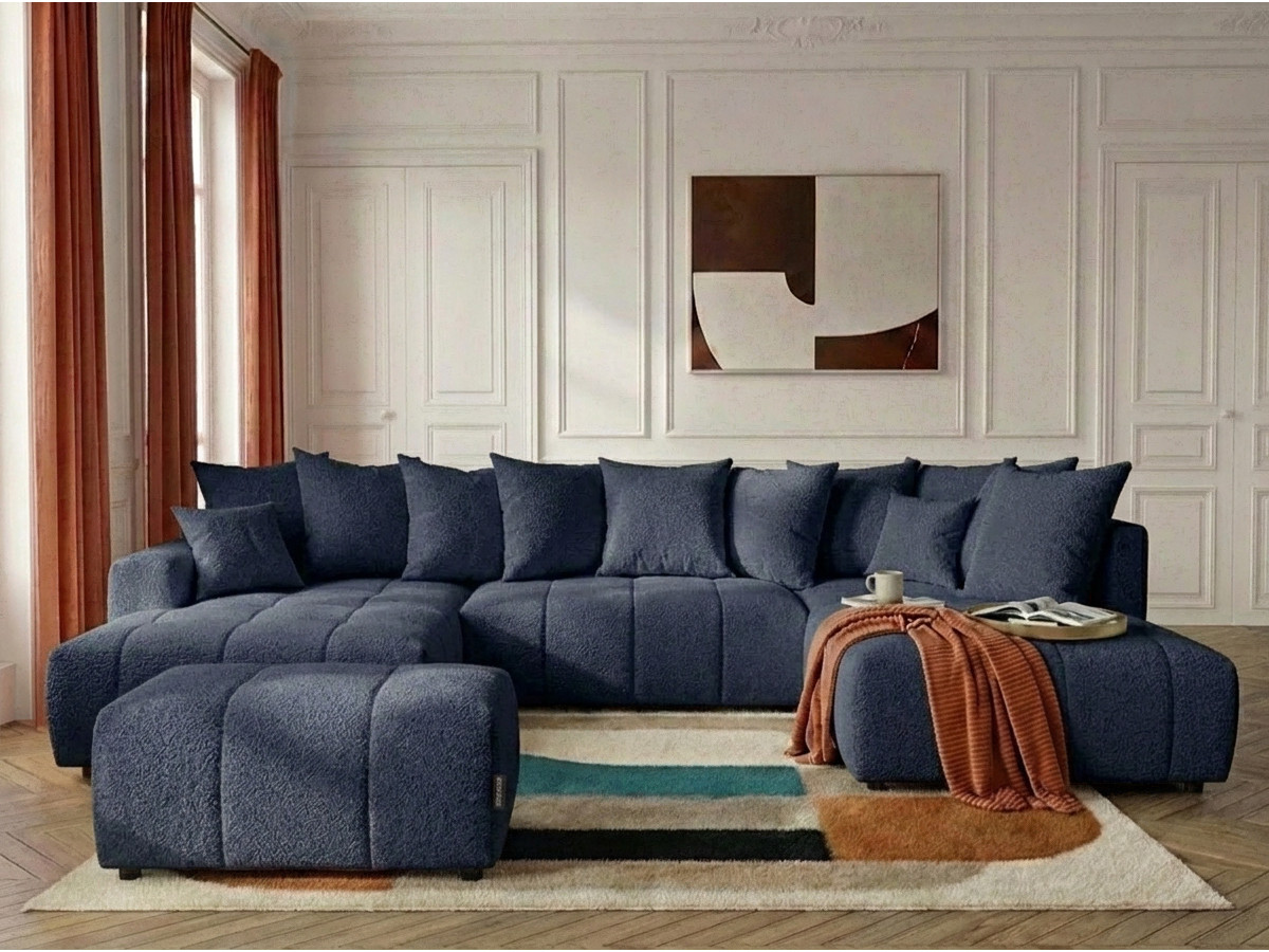Bobochic Roxelane Wohnlandschaft mit Pouf Bouclé-Stoff Dunkelblau Ecke links