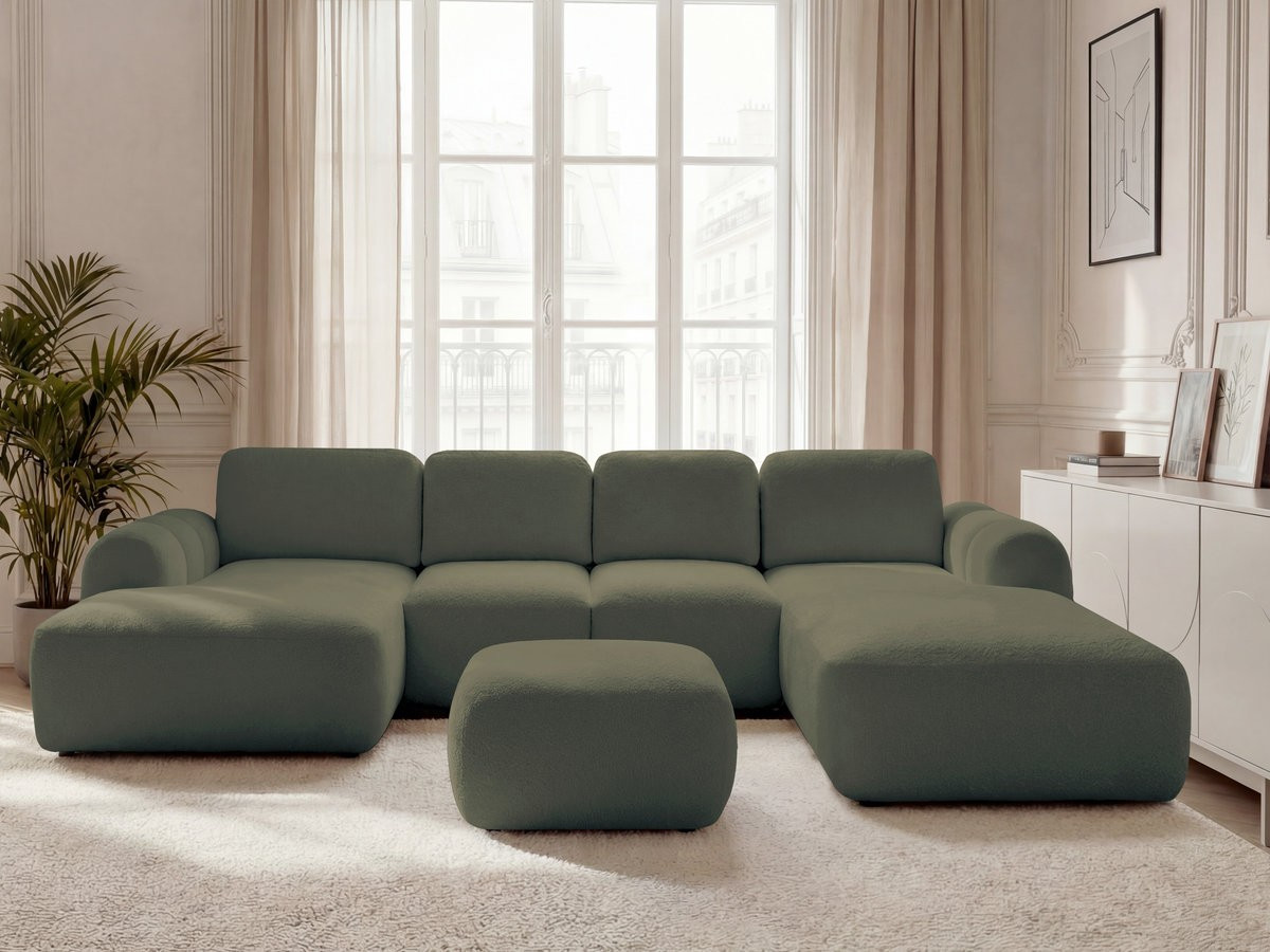 Bobochic Montaigne Wohnlandschaft mit Pouf Bouclé-Stoff Grün Ecke links