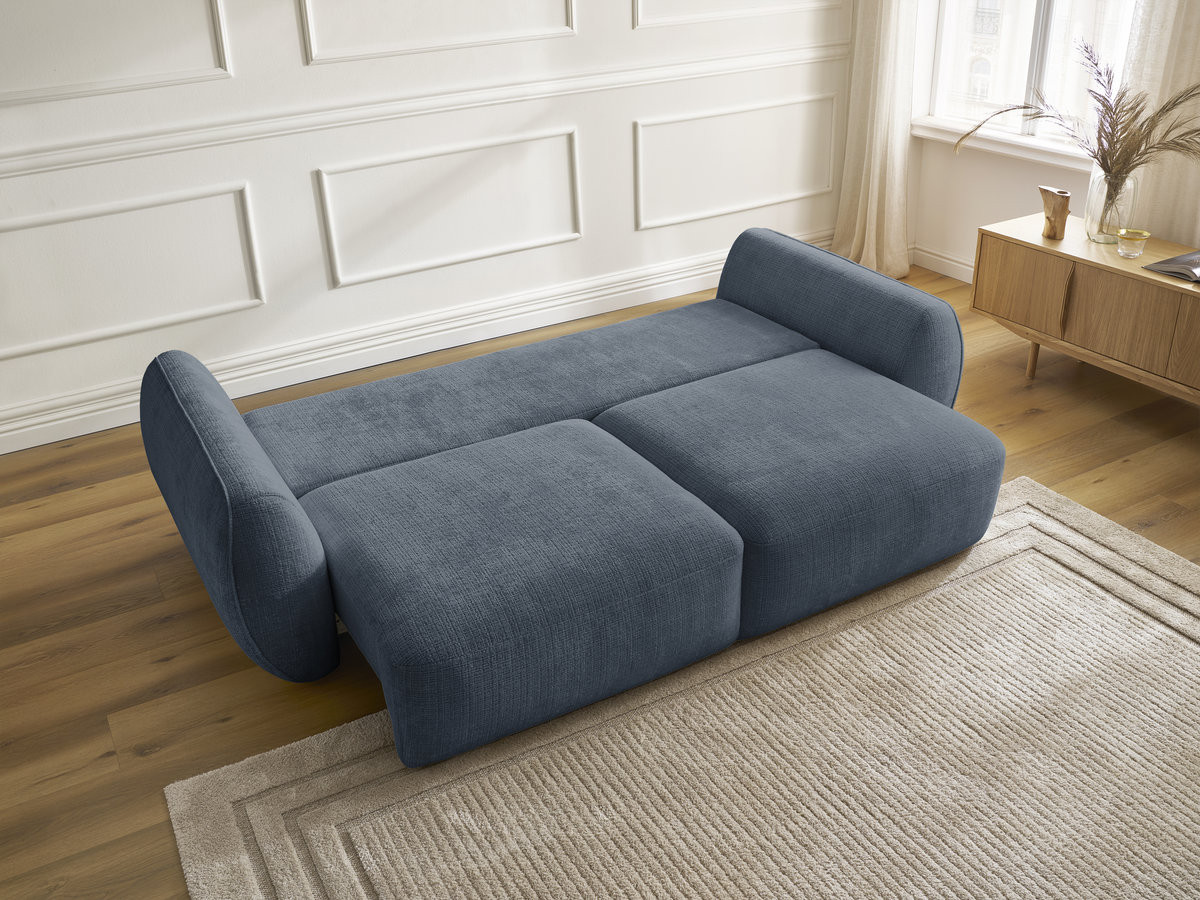 Bobochic Denise Schlafsofa 3-Sitzer mit Bettkasten Strukturstoff Dunkelblau