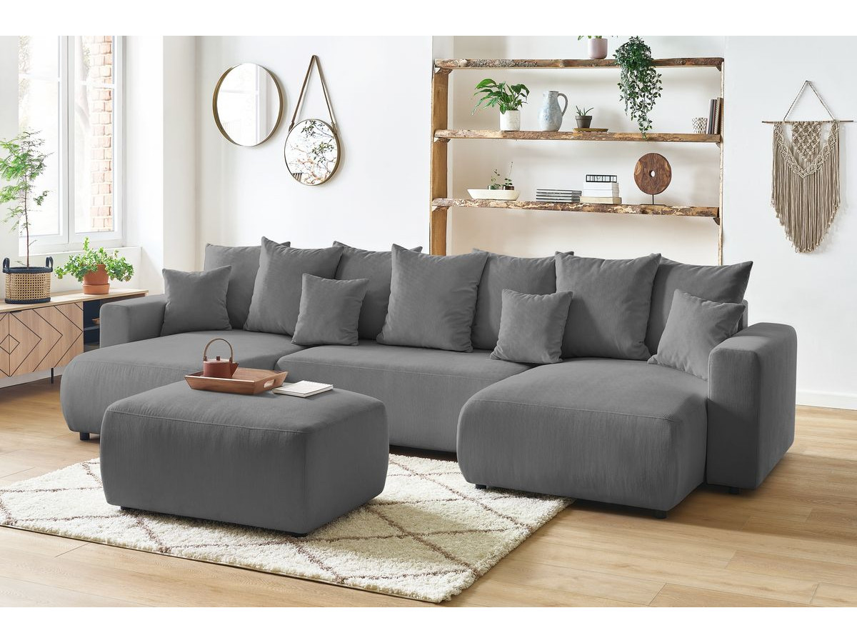 Bobochic Envy Wohnlandschaft mit Pouf Cordsamt Dunkelgrau