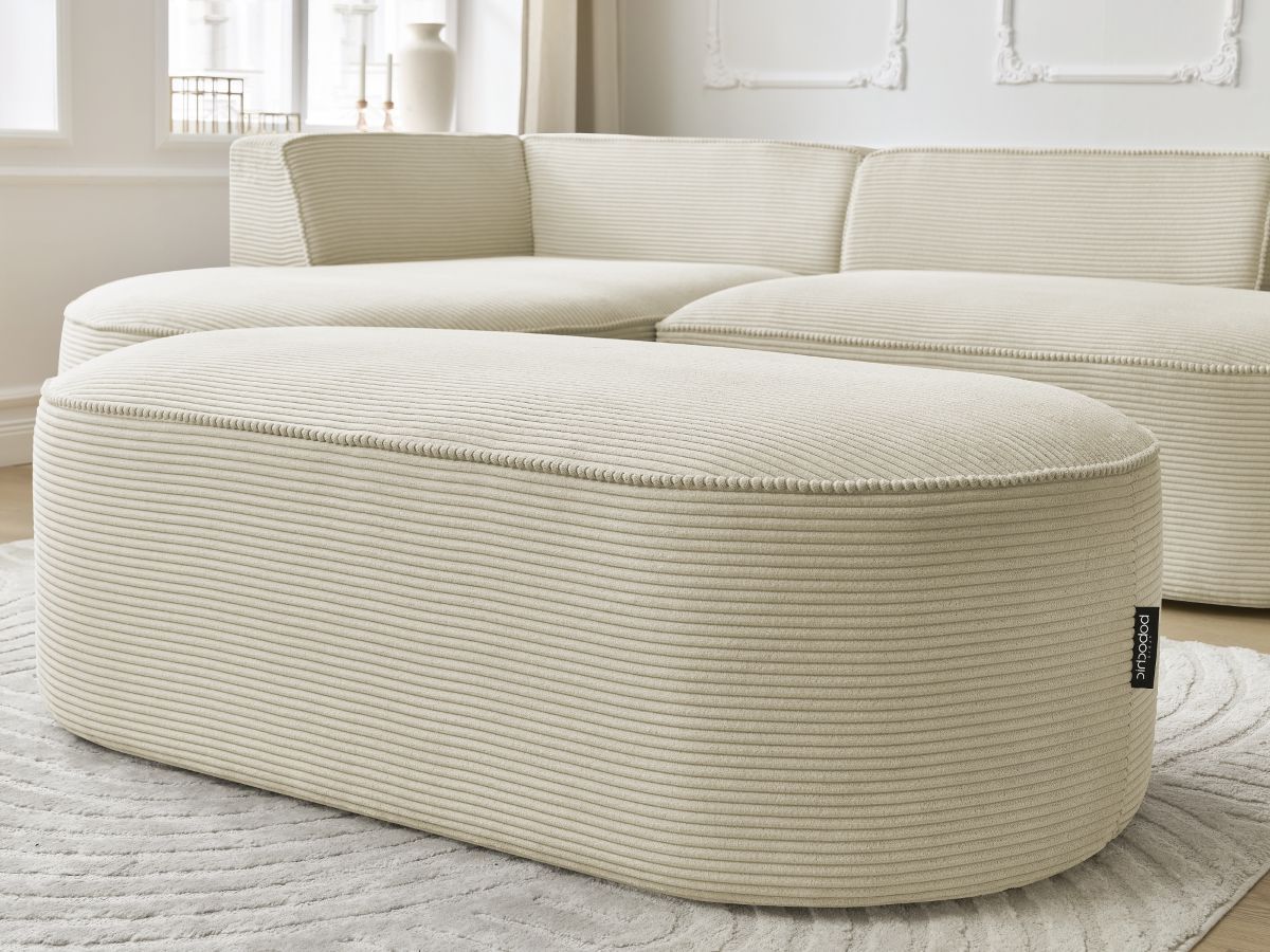 Bobochic Rousseau Ecksofa mit Pouf Cordsamt Beige Ecke links