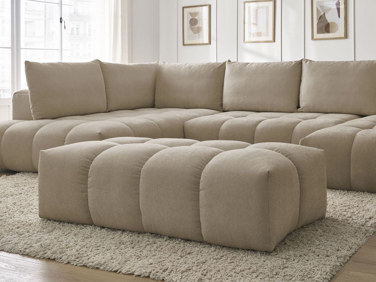 Bobochic Everest Wohnlandschaft mit Pouf, 6 Kissen Strukturstoff Taupe Ecke rechts