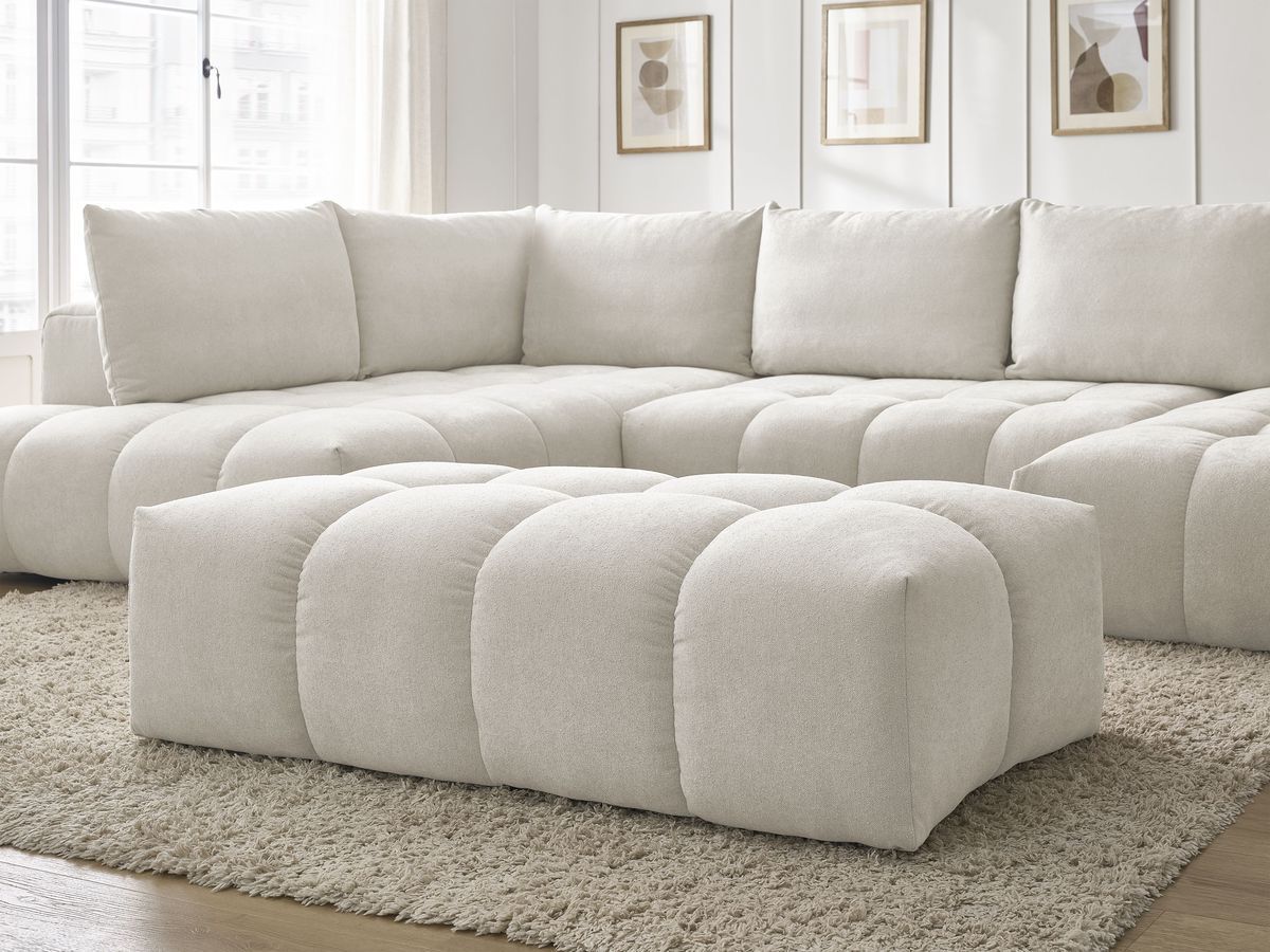 Bobochic Everest Wohnlandschaft mit Pouf, 6 Kissen Strukturstoff Weiß Ecke rechts
