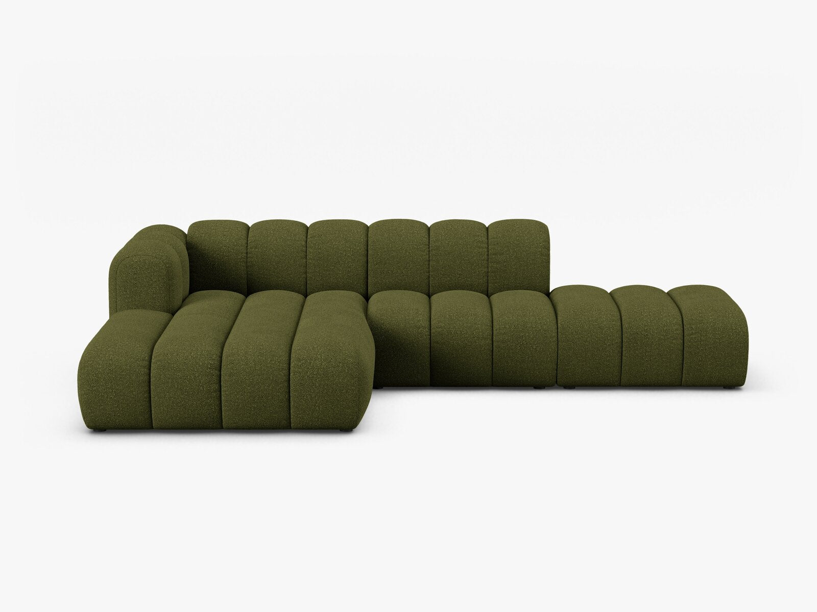 Micadoni Modulares Ecksofa offen Lupine 5-Sitzer Links Boucle Baloo Dunkel-Olivgrün