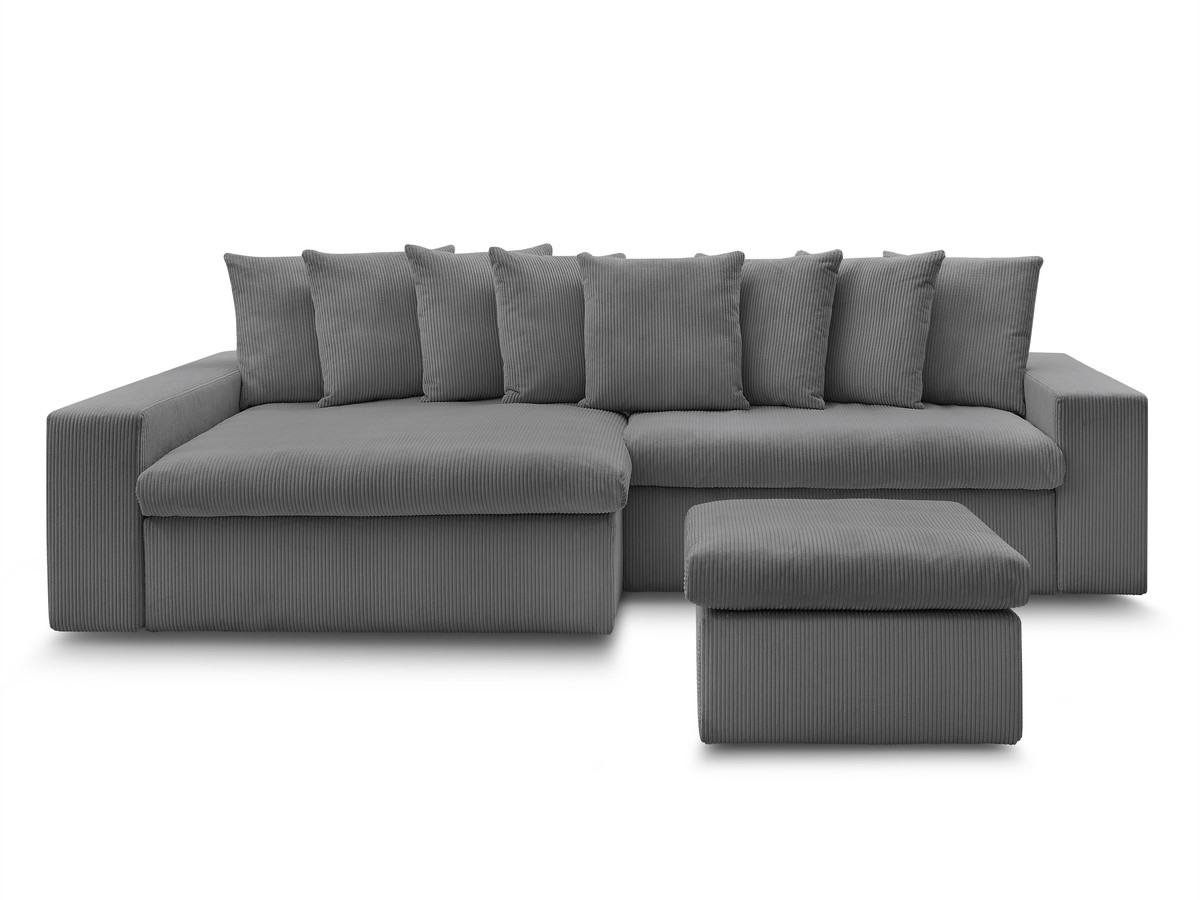 Bobochic Enore Ecksofa mit Pouf Cordsamt Dunkelgrau Ecke links