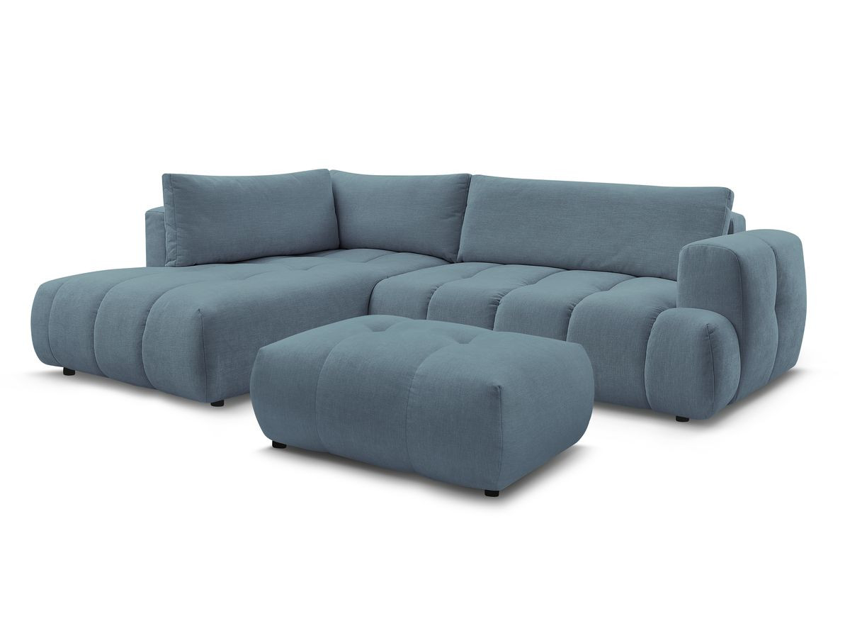 Bobochic Fuji Ecksofa mit Schlaffunktion und Bettkasten und Pouf 282 × 204 cm Stoff Hellblau Ecke links