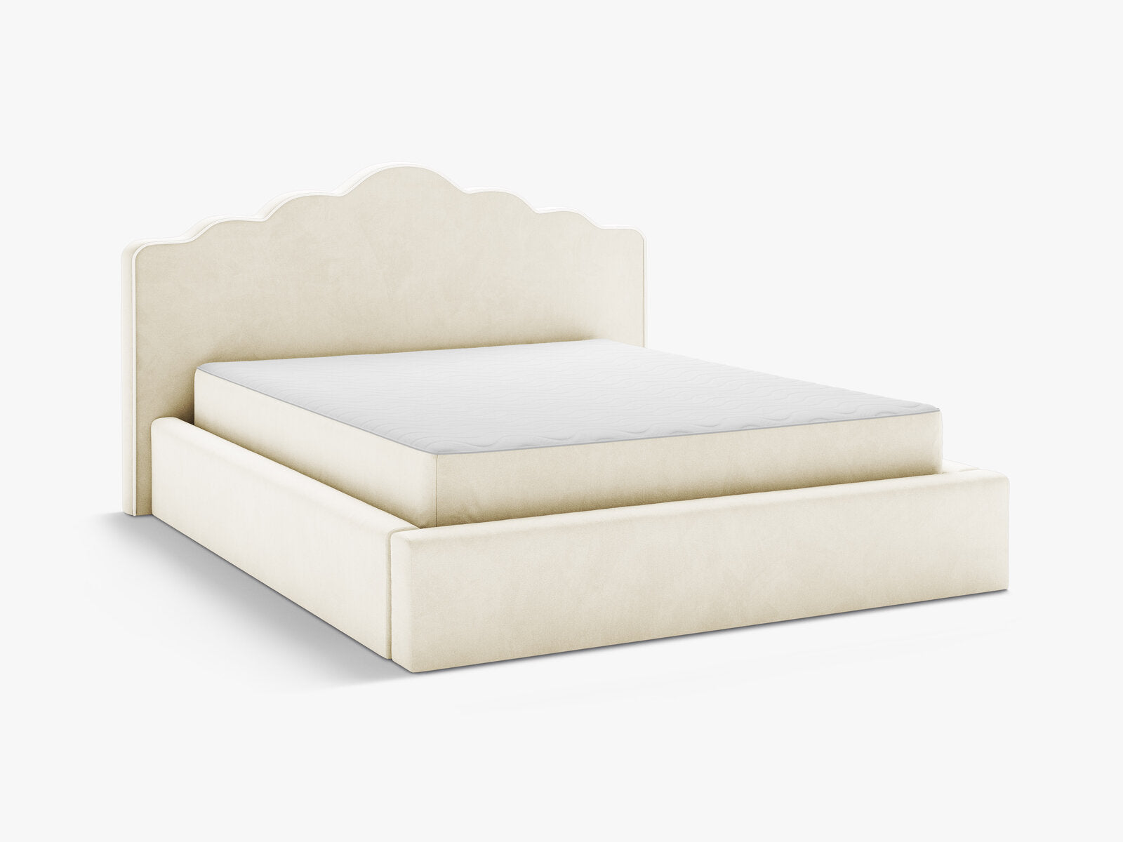Micadoni Dream Samtbett mit Bettkasten und Kopfteil Samt Magic Velvet Elfenbein 180x200