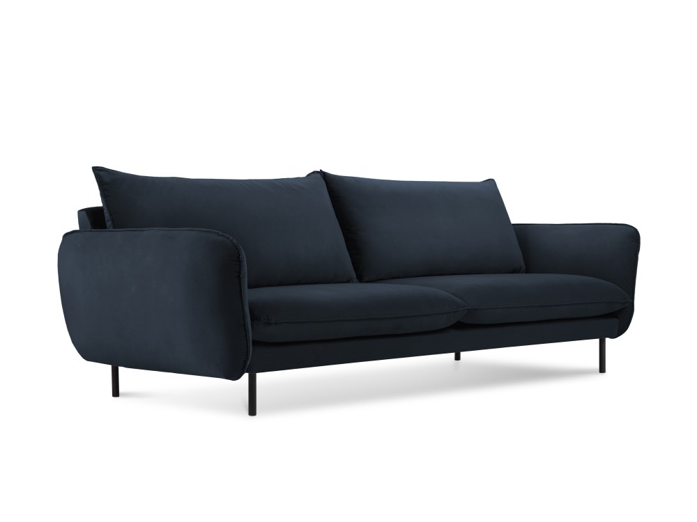 Cosmopolitan Design Sofa Vienna 3-Sitzer Samt Bluvel Dunkelblau Beine Schwarzes Metall