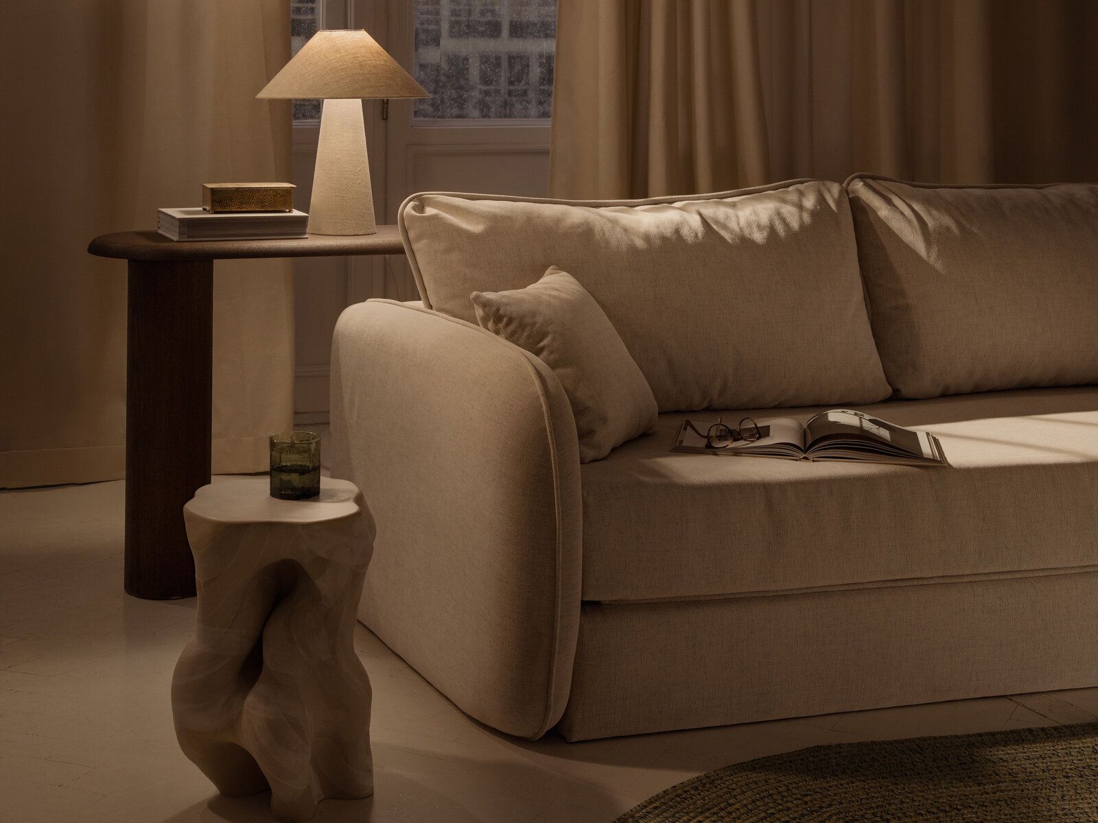 Micadoni Sofa mit Schlaffunktion Dormi 3-Sitzer Strukturierter Stoff Moly Cappuccino