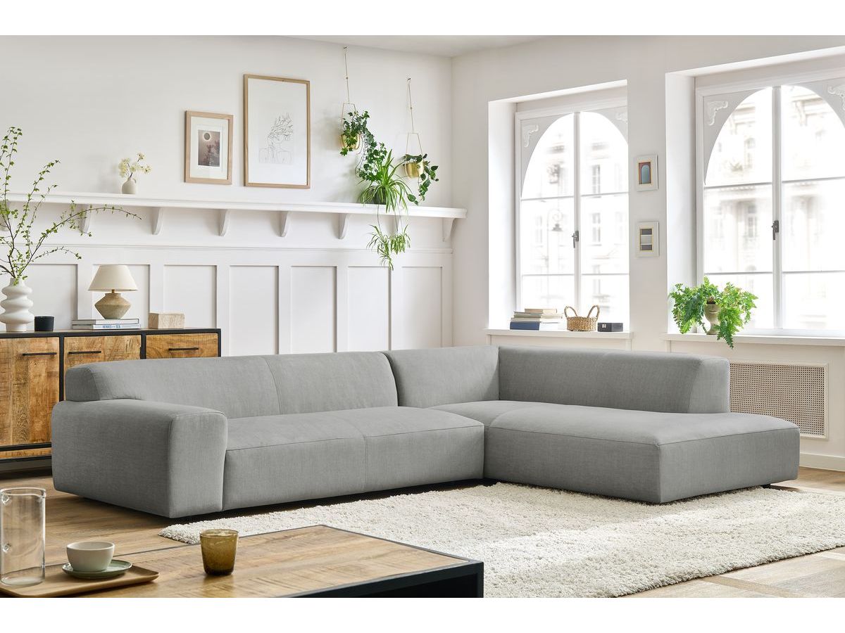 Bobochic Lavena Ecksofa 312 × 220 cm Samt Hellgrau Ecke rechts