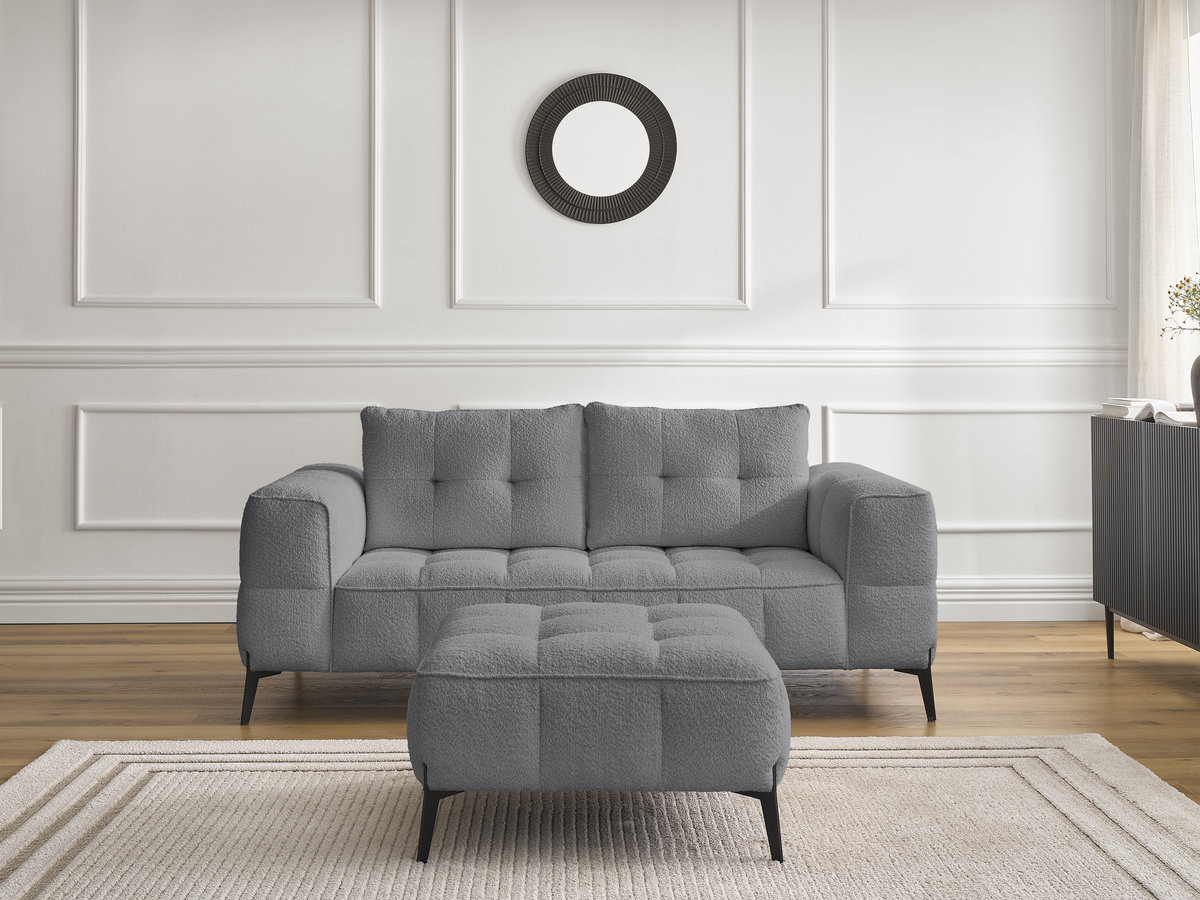 Bobochic Anis Sofa 2-Sitzer mit Pouf Bouclé-Stoff Dunkelgrau