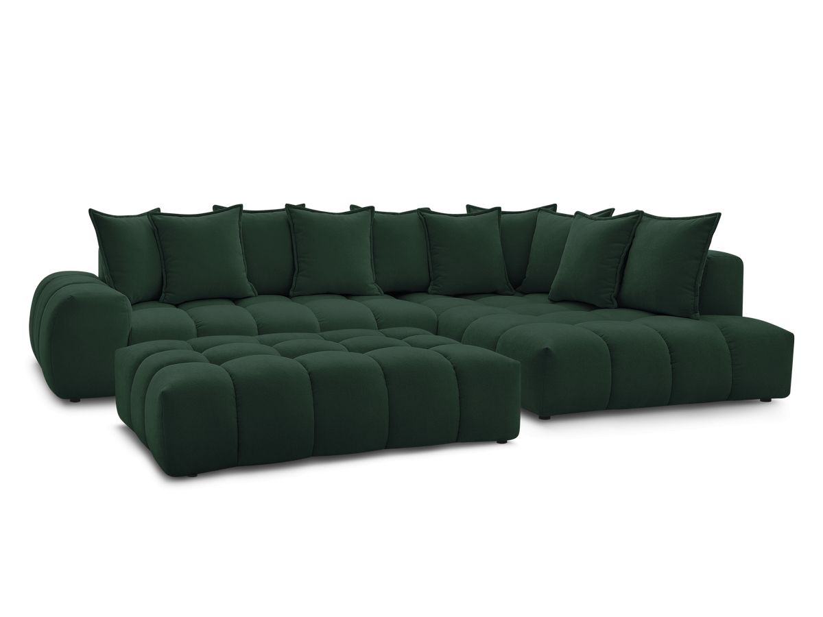 Bobochic Everest Ecksofa mit Schlaffunktion und Pouf, 10 Kissen Strukturstoff Grün Ecke rechts