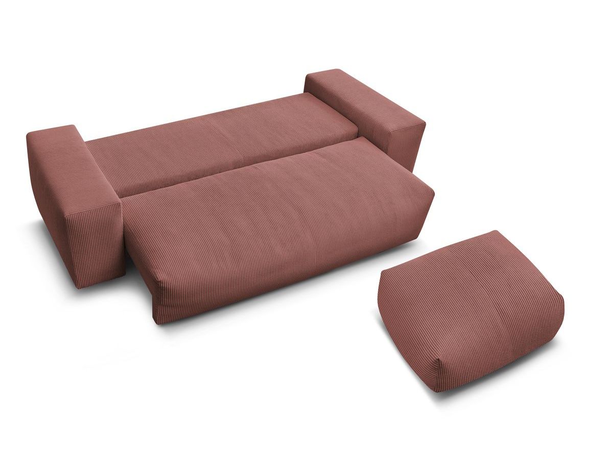 Bobochic Voltaire Schlafsofa 4-Sitzer mit Bettkasten und Pouf Cordsamt Rosa