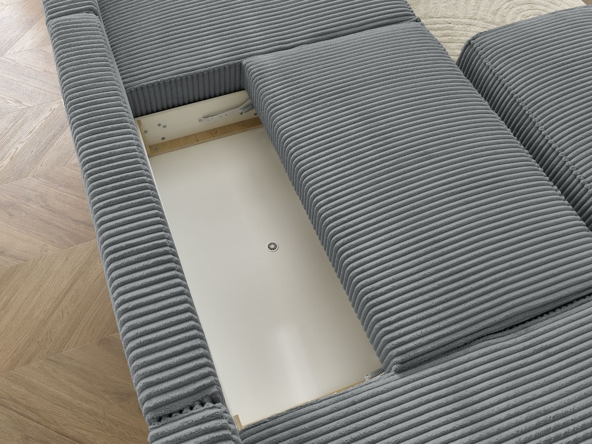 Bobochic Chelsea Wohnlandschaft mit Pouf Breitcord weich Dunkelgrau
