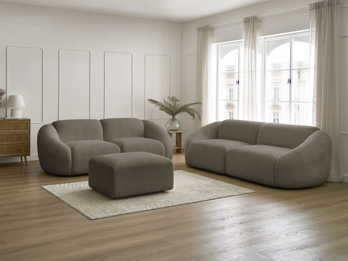 Bobochic Tina Sofa 6-Sitzer mit Pouf Bouclé-Stoff Taupe