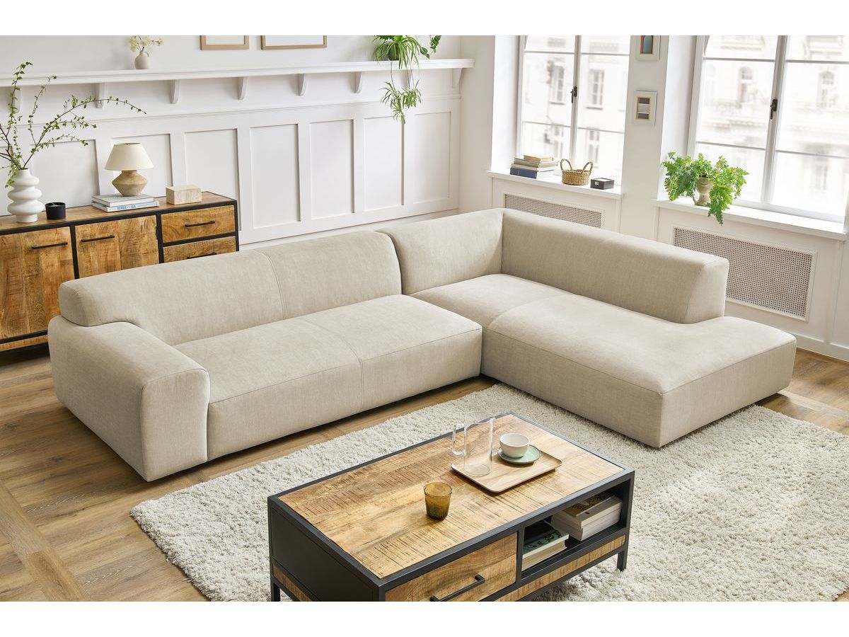 Bobochic Lavena Ecksofa 312 × 220 cm Samt Beige Ecke rechts