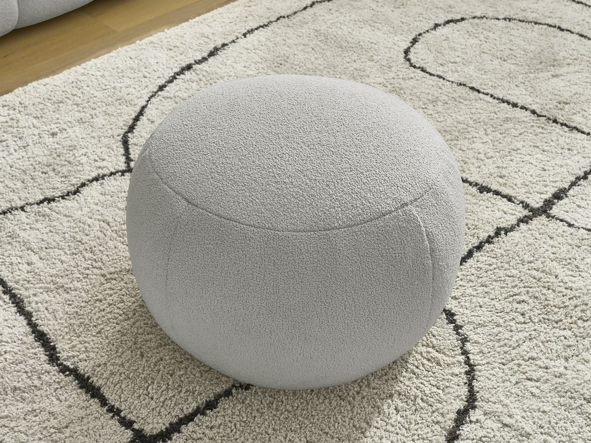 Bobochic Hayden Sofa 3-Sitzer mit Pouf 226 × 107 cm Bouclé-Stoff Hellgrau