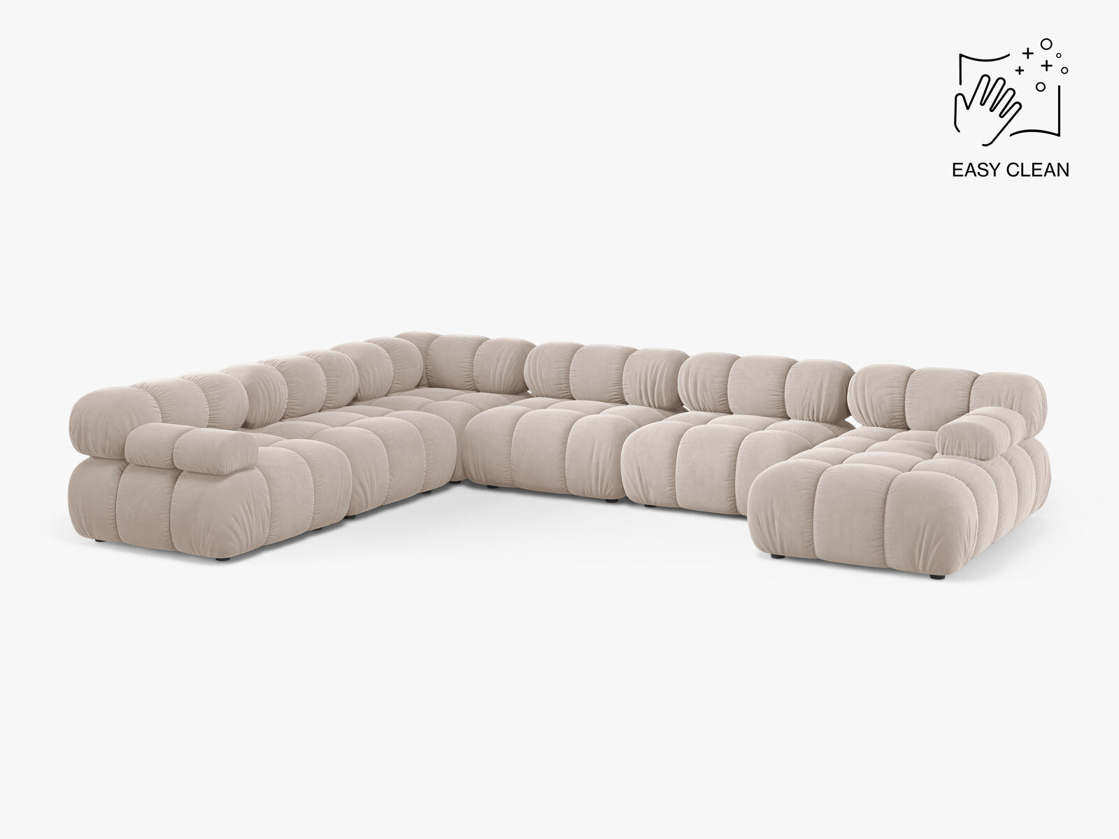 Micadoni Modulares Panorama Ecksofa Bellis 8-Sitzer Links Samt Venus Helles Beige