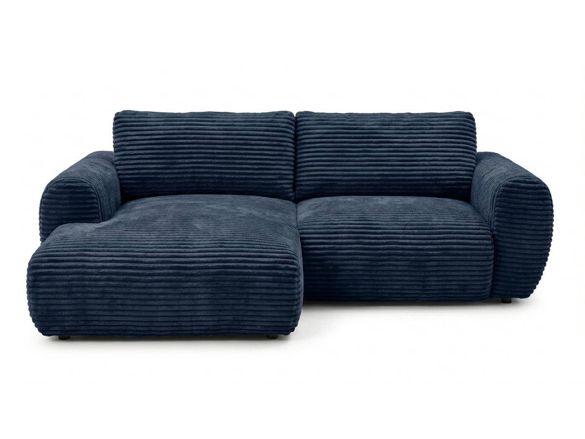 Bobochic Lucien Ecksofa mit Schlaffunktion und Bettkasten Breitcord weich Dunkelblau Ecke links