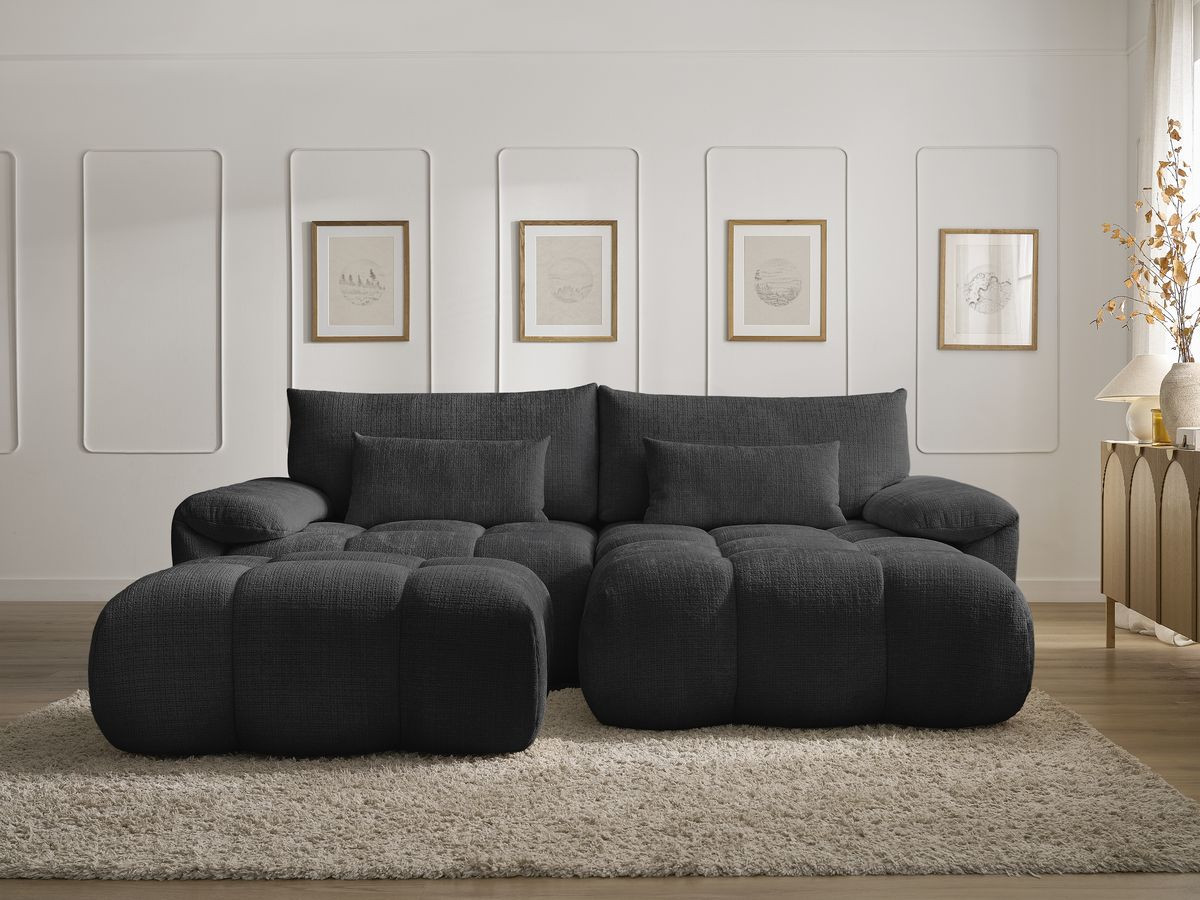 Bobochic Ivane Ecksofa mit Pouf Strukturstoff Schwarz Ecke rechts