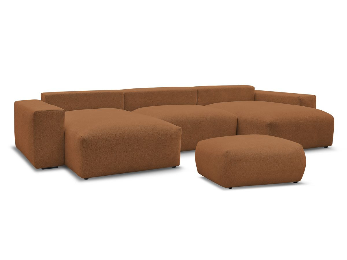 Bobochic Voltaire Wohnlandschaft mit Pouf 420 × 174 cm, Liegefläche 135 × 345 cm Melange-Stoff Orange