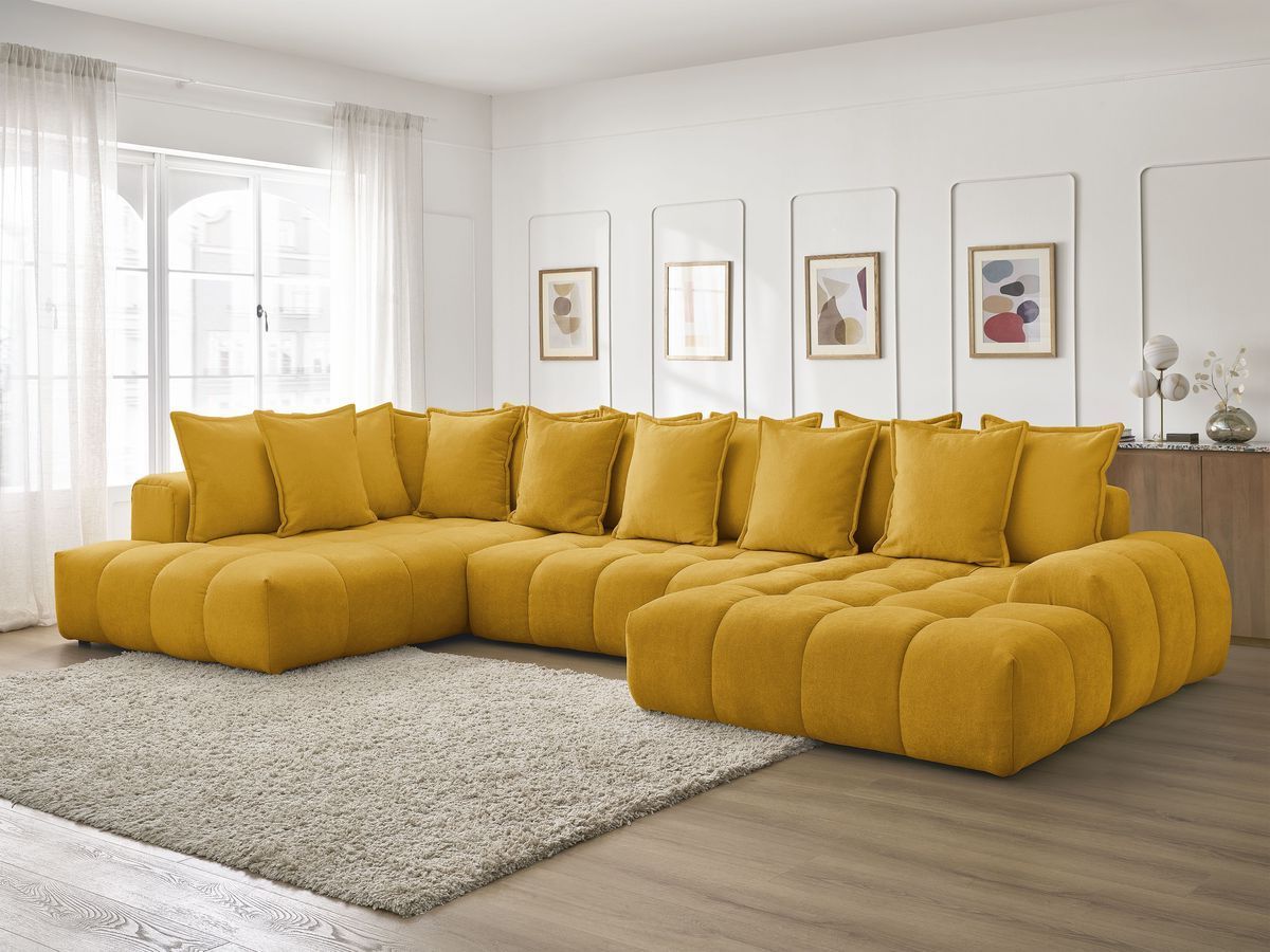 Bobochic Everest Wohnlandschaft, 14 Kissen Strukturstoff Gelb Ecke rechts