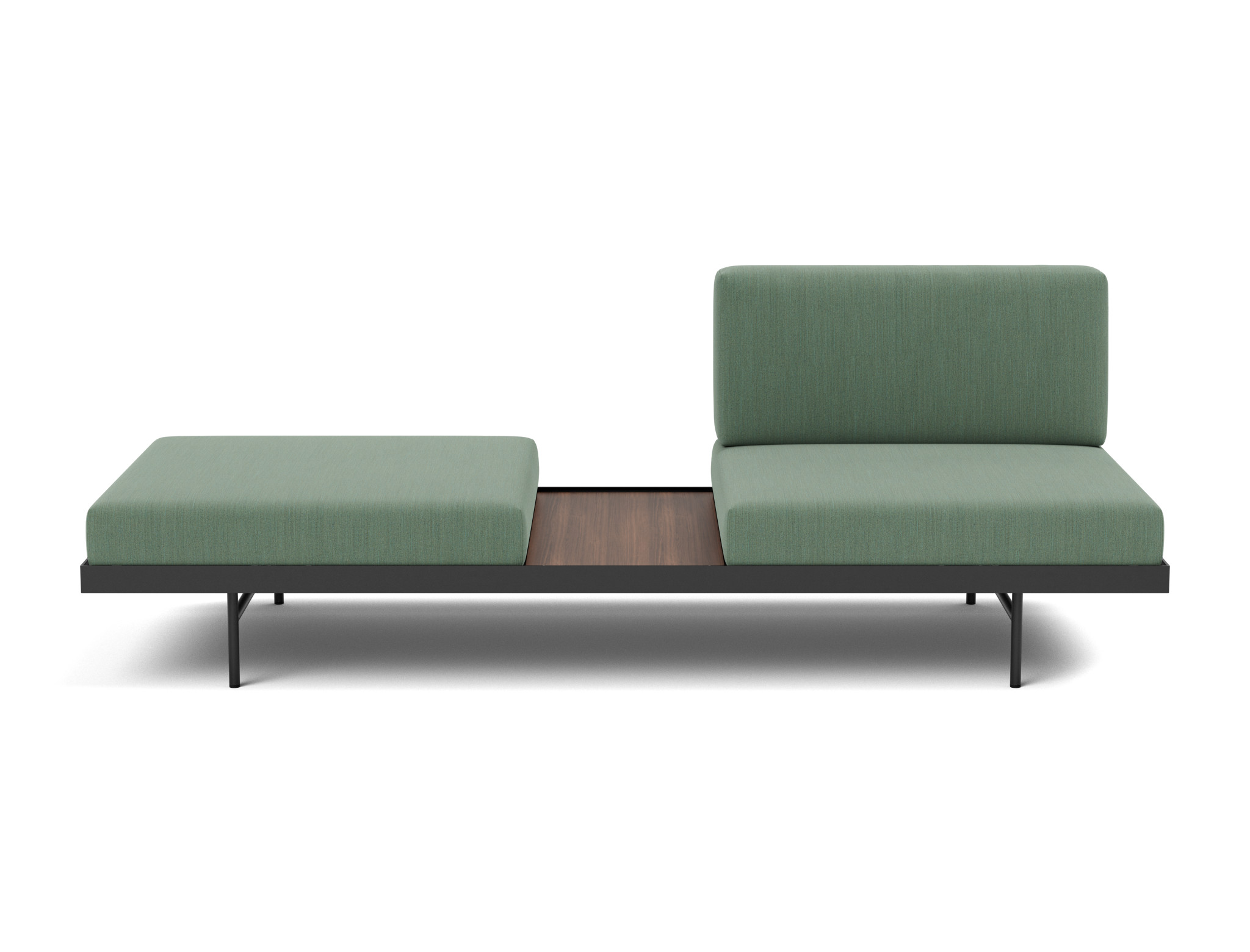 Tagesbett Puri Flachgewebe Elegance 518-Green Beine mit Nussbaumtisch