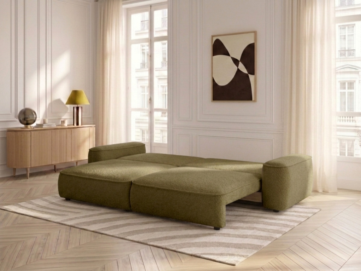 Bobochic Honore Schlafsofa 3-Sitzer mit Bettkasten Chenille Grün