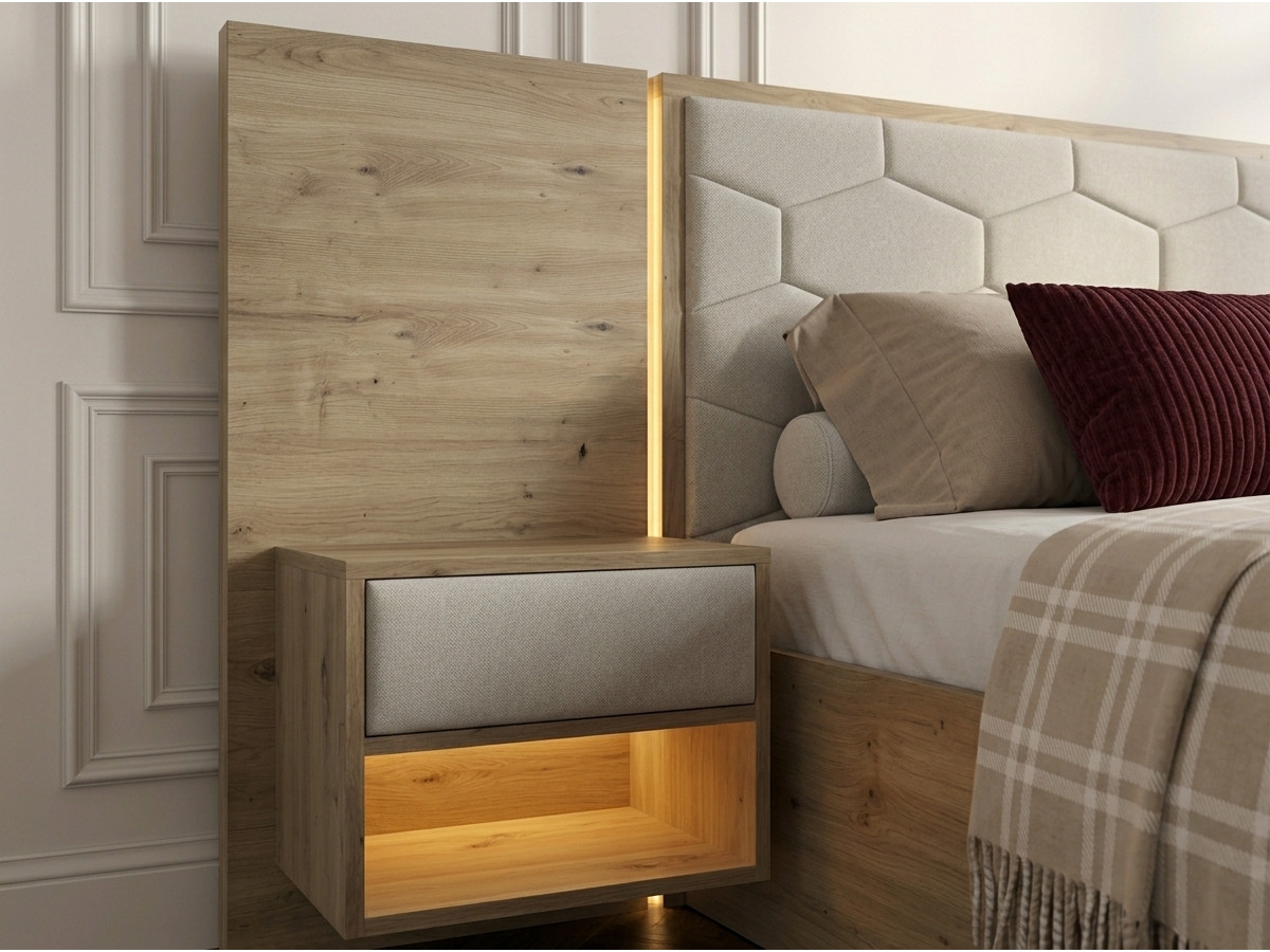 Bobochic Palmeraie Polsterbett mit Bettkasten Strukturstoff Beige, Liegefläche 160 × 200 cm