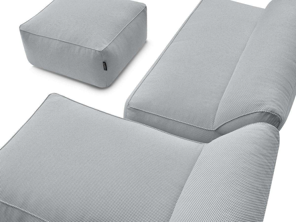 Bobochic Riviera Gartensofa 5-Sitzer mit Pouf Melange-Stoff Hellgrau