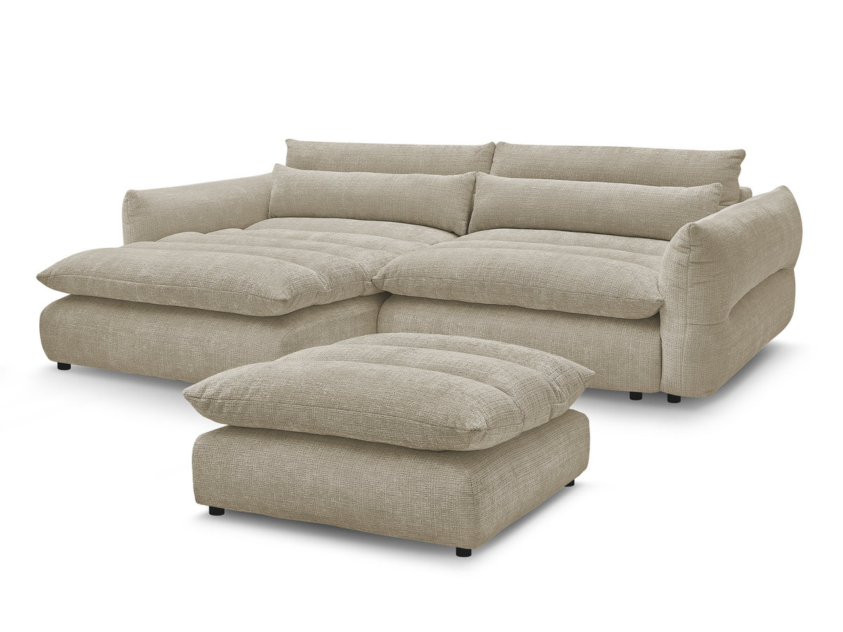 Bobochic Neil Ecksofa mit Pouf Strukturstoff Beige Ecke links