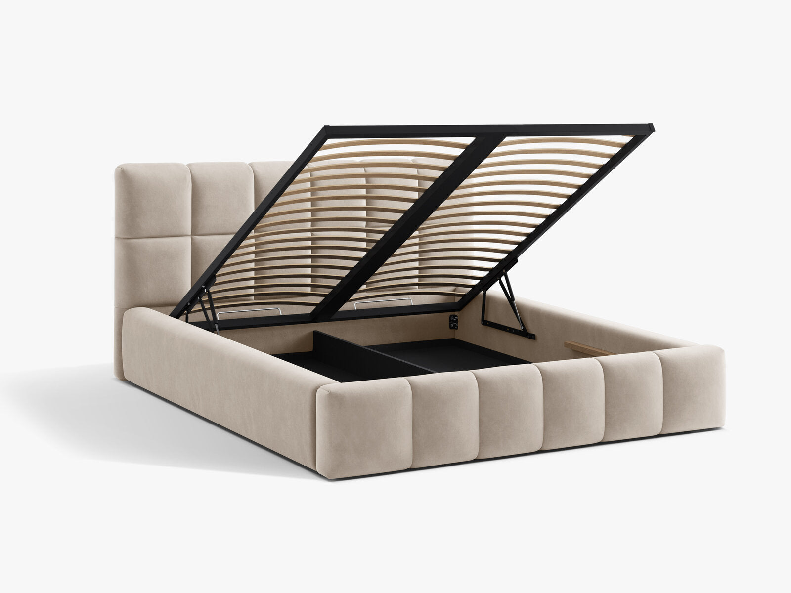 Micadoni Stauraumbett mit Kopfteil Bellis Samt Bluvel Dunkelbeige 140x200